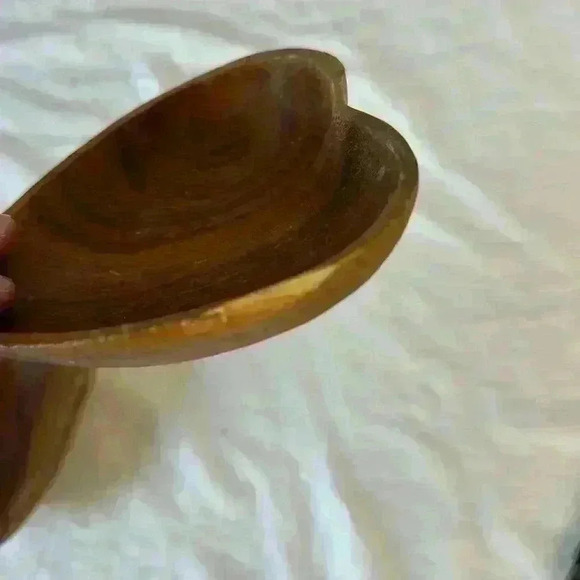 Vtg Mid Century Modern Monkey Pod Wood Leaf Dish Decorative Bowl set - Picture 2 of 5